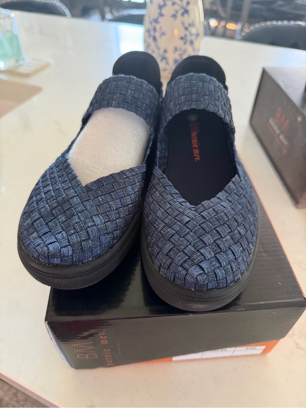 bernie mev. Woven Slip-On Flats - Navy Blue